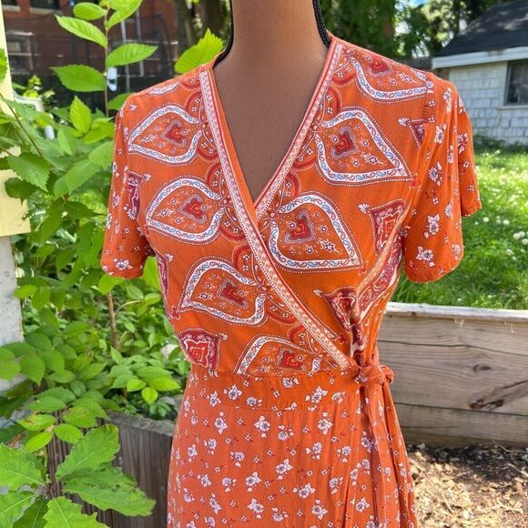 Zesica Boho Patterned Maxi Length Wrap Dress Sienna Orange, Women’s Medium - Picture 6 of 11